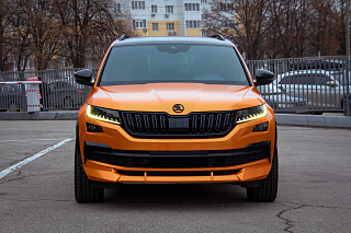 BLACKOUT EDITION. Канарды (накладки над птф) крашенные Черный глянец для Skoda Kodiaq (2016-2021)
